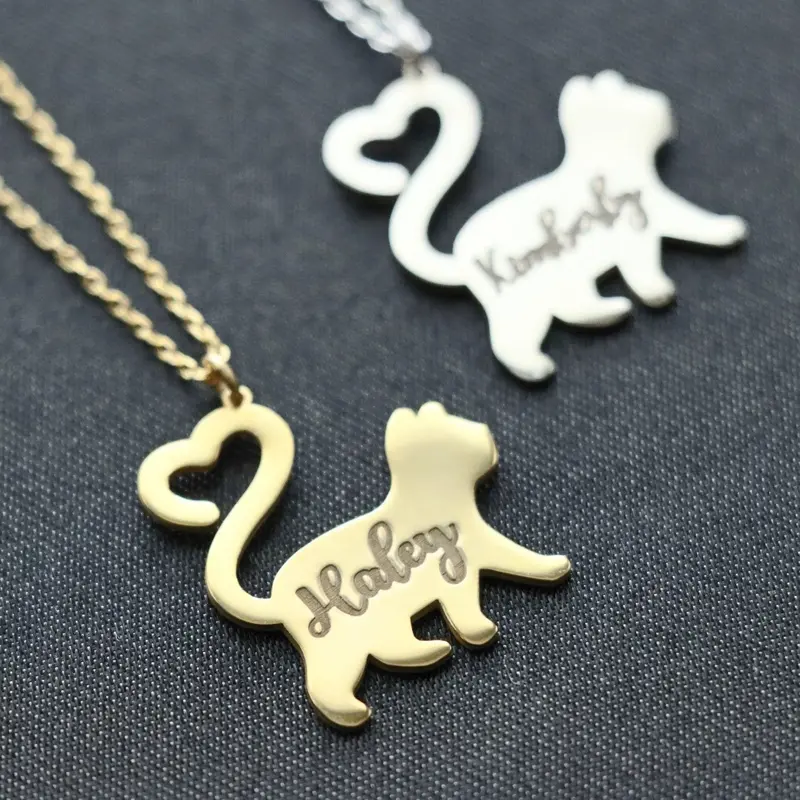 Personalized Cat Necklace, Cat Name Necklace, Cat Pendant, Animal Necklace, 925 Sterling Silver Personalized Gifts, Cat Lover...