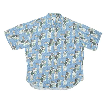 MAHALO CLOTHING Fish Hawaiian Shirt Blue Floral Short Sleeve Mens L