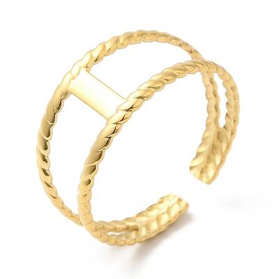 304 Stainless Steel Double Layer Open Cuff Ring for Women