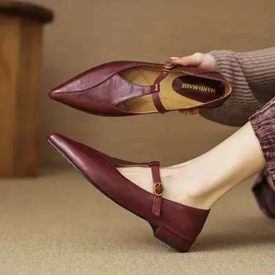 CHIKO Alary Pointy Toe Block Heels T-Strap Shoes