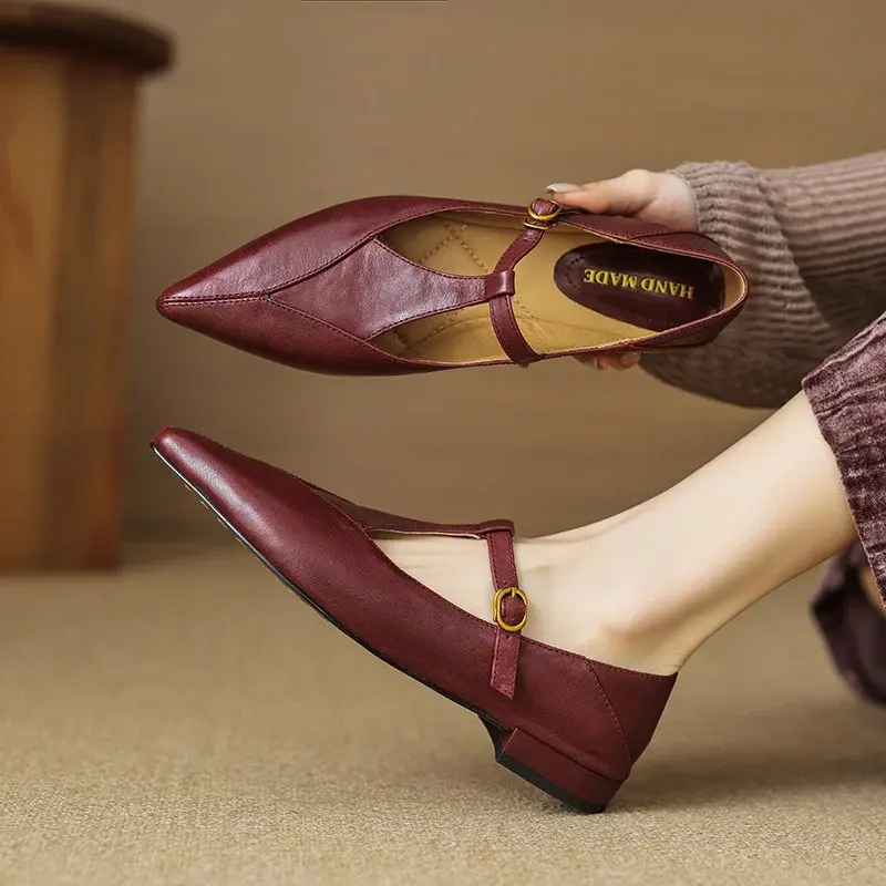 CHIKO Alary Pointy Toe Block Heels T-Strap Shoes