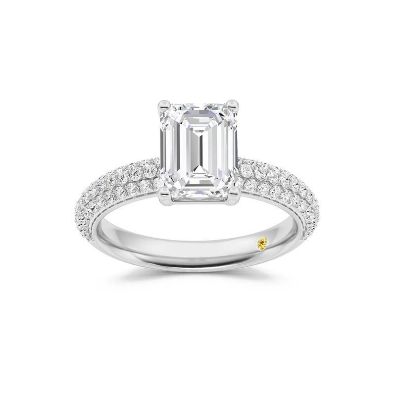 Delos Triple Row Pavé Set Emerald Cut Lab Grown Diamond Engagement Ring | 10K White Gold 4 1/4 CT. TW.