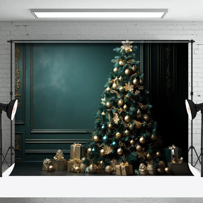 Aperturee Dark Green Wall Xmas Trees Gifts Christmas Backdrop | Diy Christmas Backdrop | Christmas Backdrops For Photography ...