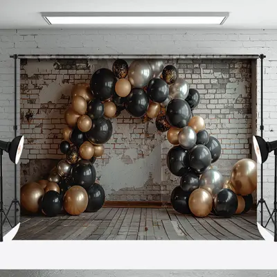 Brick Wall Gold Balloon Birthday Cake Smash Backdrop