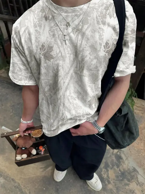 Unisex's Regular Fit All Over Print Short Sleeve Tee, Casual Streetwear T-shirt for Summer, Unisex Top for Daily Wear, Man