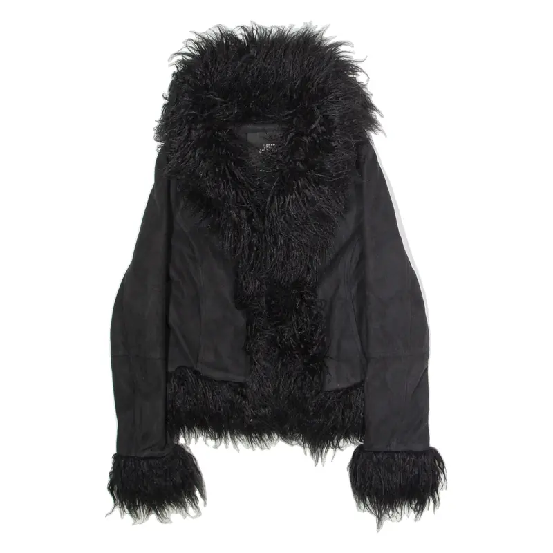 URBAN OUTFITTERS Faux Fur Trim Womens Jacket Black Faux Suede XS
