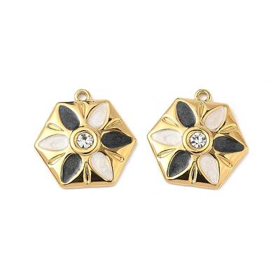 304 Stainless Steel Enamel Rhinestone Flower Pendants
