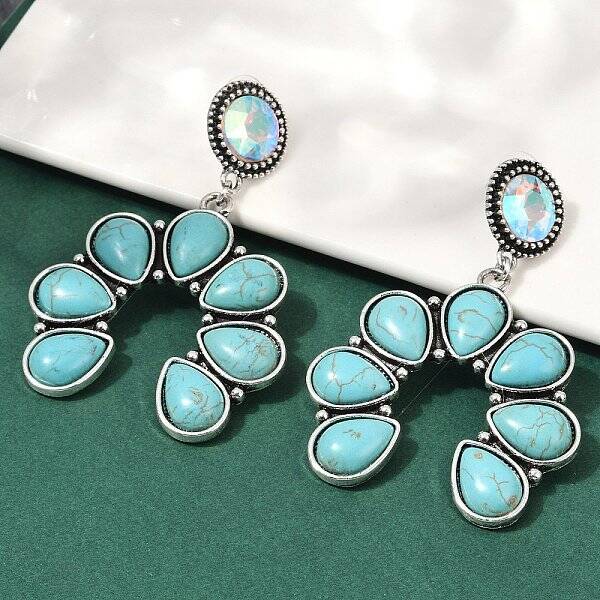 Alloy Synthetic Turquoise Dangle Stud Earrings