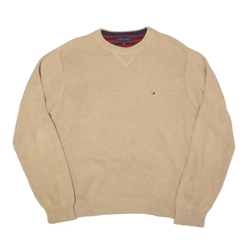 TOMMY HILFIGER Jumper Beige Chunky Knit Mens L