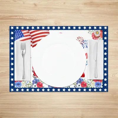 Blue Red Car Floral Flag Spark Set Of 4 Placemats - Aperturee