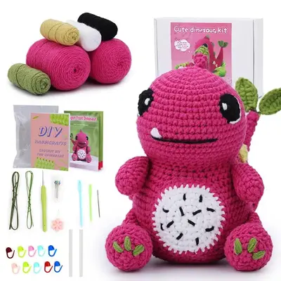 DIY Crochet Kit, 1 Set Dinosaur Crochet Starter Kit with Step-by-step Video Tutorial, Crochet Animal Kit for Beginners, DIY ...