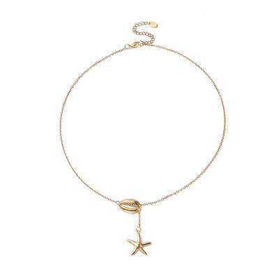 304 Stainless Steel Shell with Star Pendant Lariat Necklace for Women