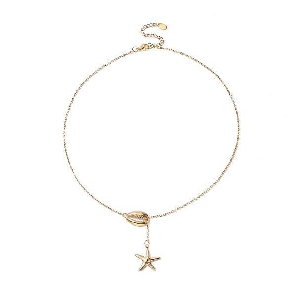 304 Stainless Steel Shell with Star Pendant Lariat Necklace for Women