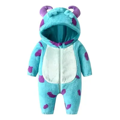 Cartoon Monster Horn Hooded Infant Fleece Jumpsuit Pajamas for Girls and Boys - Winter Rompers Snowsuit