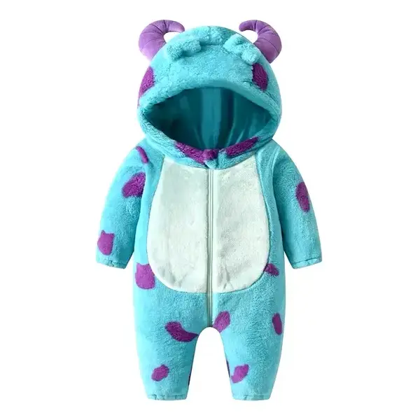 Cartoon Monster Horn Hooded Infant Fleece Jumpsuit Pajamas for Girls and Boys - Winter Rompers Snowsuit