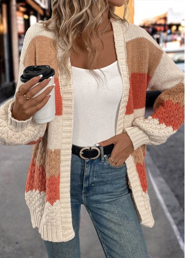 Modlily Orange Patchwork Design Long Sleeve Cardigan - S