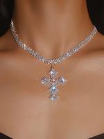 Elegant Luxury Rhinestone Decor Cross Statement Necklace for Women, Gorgeous Matching Necklace, Chic Jewelry for Party, Daily...