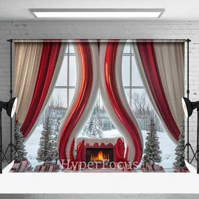 Red White Abstract Fireplace Curtain Window Backdrop - Aperturee