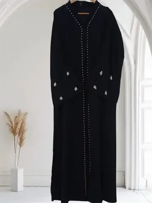 Ayesha's Pearl Abaya | Black Daily Wear with Elegant Design and Comfortable Fit