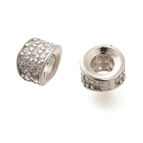 925 Sterling Silver Micro Pave Clear Cubic Zirconia Beads