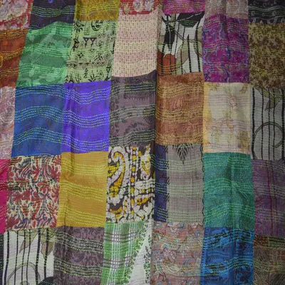 Hand Stitched Kantha  Silk  Vintage throw | Title: Karuna