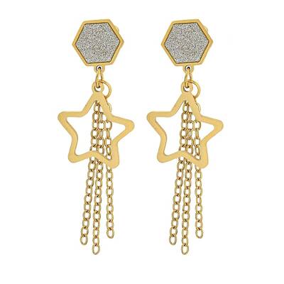 Ion Plating(IP) 304 Stainless Steel Star Dangle Stud Earrings