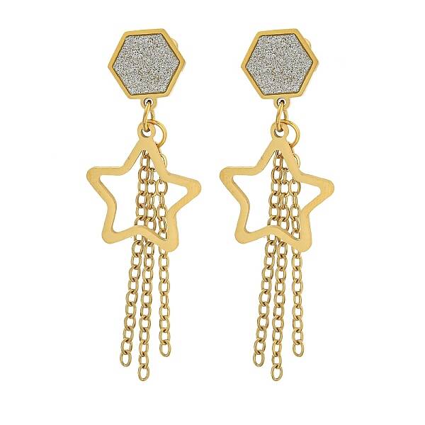 Ion Plating(IP) 304 Stainless Steel Star Dangle Stud Earrings