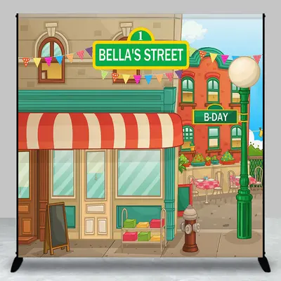 Aperturee Personalized Retro Cartoon Street Birthday Backdrop | Happy Birthday Backdrop | Custom Cake Smash Backdrop | Custom...