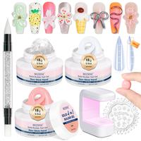 MIZHSE Solid Builder Gel Nail Kit with Nail Lamp, 3 Colors Builder Gel for Nails Clear Milky White Nude Hard Gel for Nails Bu...