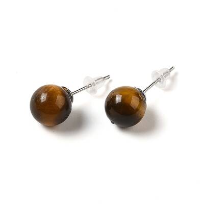 Natural Tiger Eye Stud Earrings