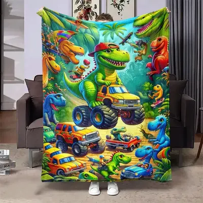Cartoon Dinosaur Pattern Blanket, 1 Count Soft and Comfortable Air-conditioned Room Flannel Throw, Warm Nap Blanket for Home ...