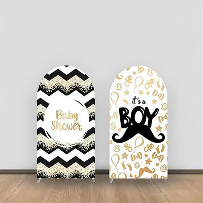 Aperturee Gold Black Wavy Stripe Boy Baby Shower Arch Backdrop | Custom Chiara Arched Covers | Wedding Arch Backdrop | Circle...