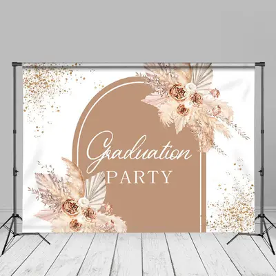 Glitter Brown White Floral Grad Backdrop For Graduation - Aperturee