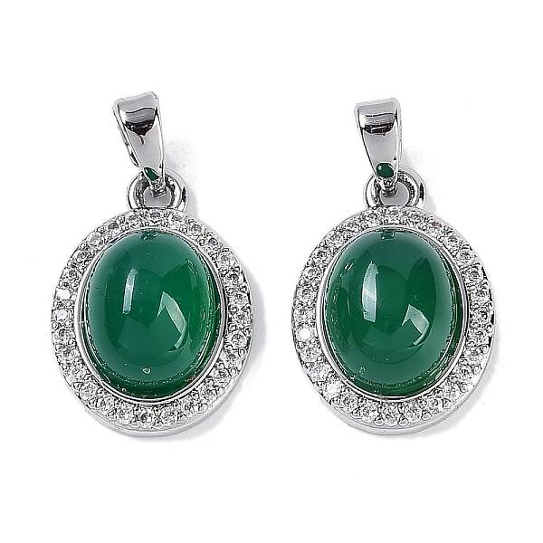 Natural Green Onyx Agate(Dyed & Heated) Oval Pendants