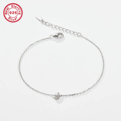 Anti-Tarnish Rhodium Plated 925 Sterling Silver Letter Cubic Zirconia Link Bracelets