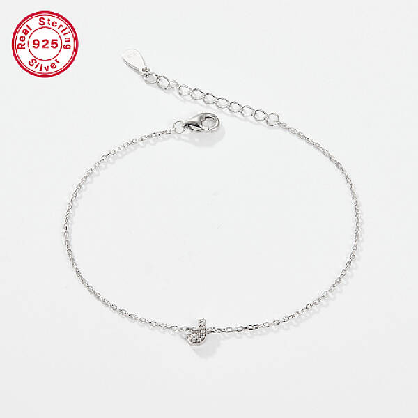 Anti-Tarnish Rhodium Plated 925 Sterling Silver Letter Cubic Zirconia Link Bracelets
