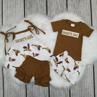 Summer Daddy's Girl / Dadd's Boy Embroidered  Duck Strap Brown Casual Shorts Sets cute clothes set