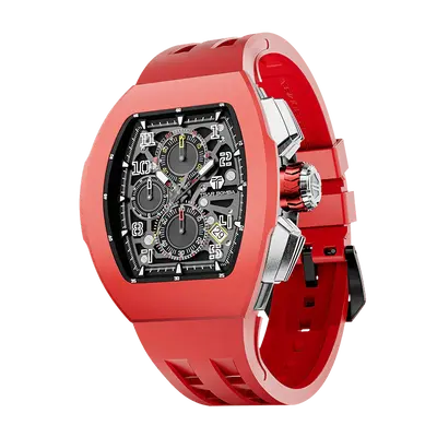 TSAR BOMBA Men's Quartz Watch | Red | Atomic TB8214 | Fluororubber Bezel | Luxury Sport Watch | 50M Waterproof Sapphire Glass...