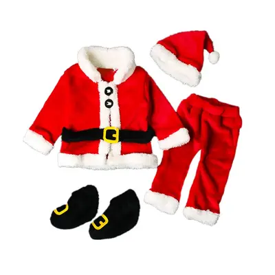 Toddler Baby Boy Girl Santa Claus Clothes Winter Coat+Pants+Hat+Shoes Cover 4Pcs Christmas Clothes Set Xmas Outfits