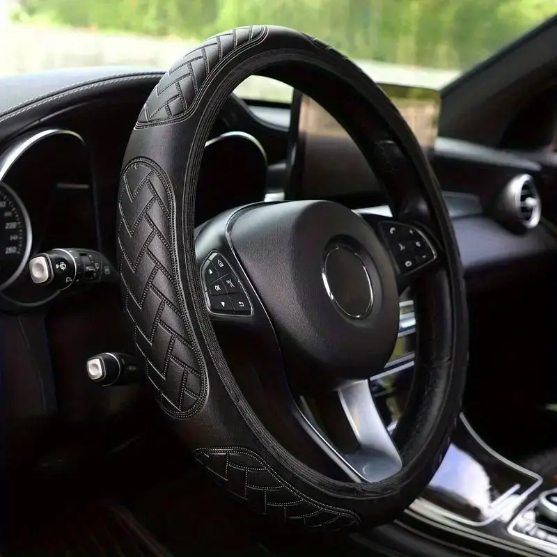 Car Steering Wheel Cover, PU Leather Car Steering Wheel Cover, Elastic Band Anti-slip Protective Case, Auto Interior Accessor...