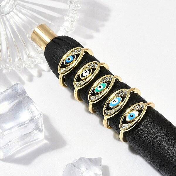 Brass Micro Pave Clear Cubic Zirconia Enamel Finger Rings for Women