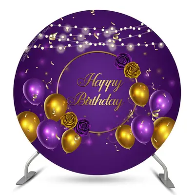 Aperturee Purple Gold Balloon Happy Birthday Round Backdrop | Round Birthday Backdrop Cover | Custom Round Backdrop | Circle ...