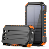Solar Charger Power Bank - 27000mAh Portable Phone Charger with Built-in USB Cables 3.0A Fast Charge Battery Pack, 5 Outputs ...