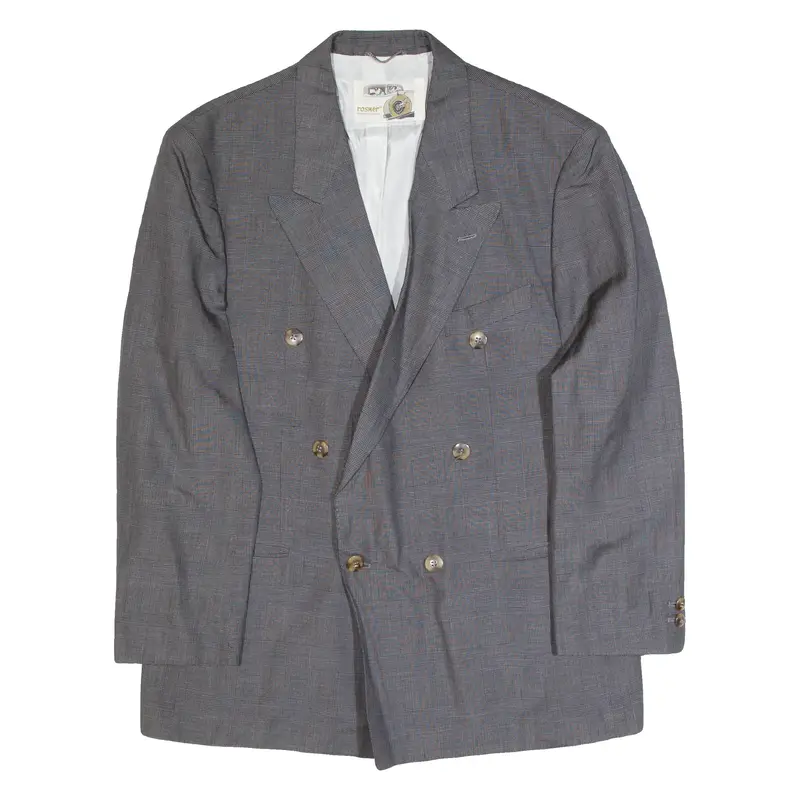ROSNER Mens Blazer Jacket Grey Linen Plaid L