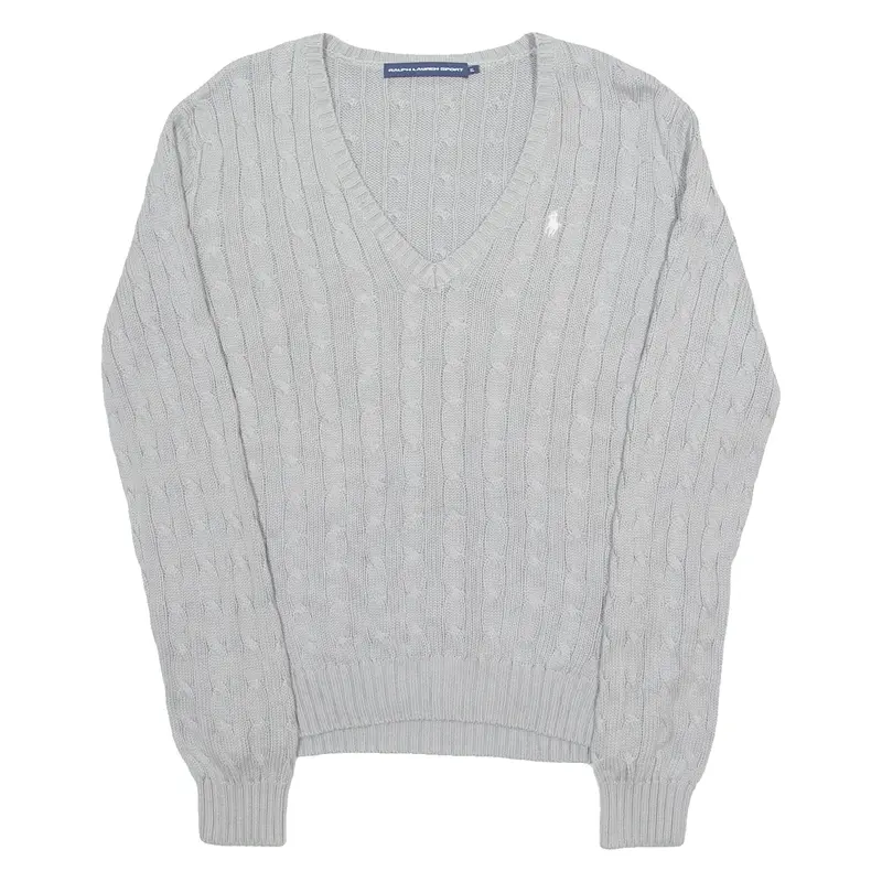 RALPH LAUREN Mens Jumper Grey V-Neck Cable Knit XL