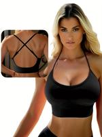 Women's Criss Cross Backless Breathable Sports Bra, Solid Comfortable Wireless Push Up Bra, Softness Lightweight Lingerie For...