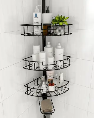 Springtok Corner Shower Caddy Tension Pole Storage Organizer with 4 Adjustable Baskets, Rustproof, Stainless Steel for Shower...
