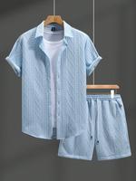 Manfinity Homme Men's Vacation Casual Style, Every Day 2 Piece Set, Button shirt and Shorts