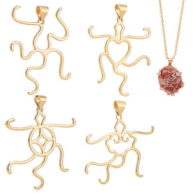 4Pcs 4 Styles Brass Pendant Cabochon Settings