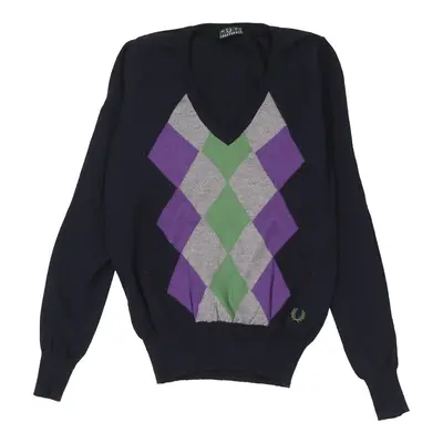 Fred Perry Argyle Jumper - Small Navy Merino Wool